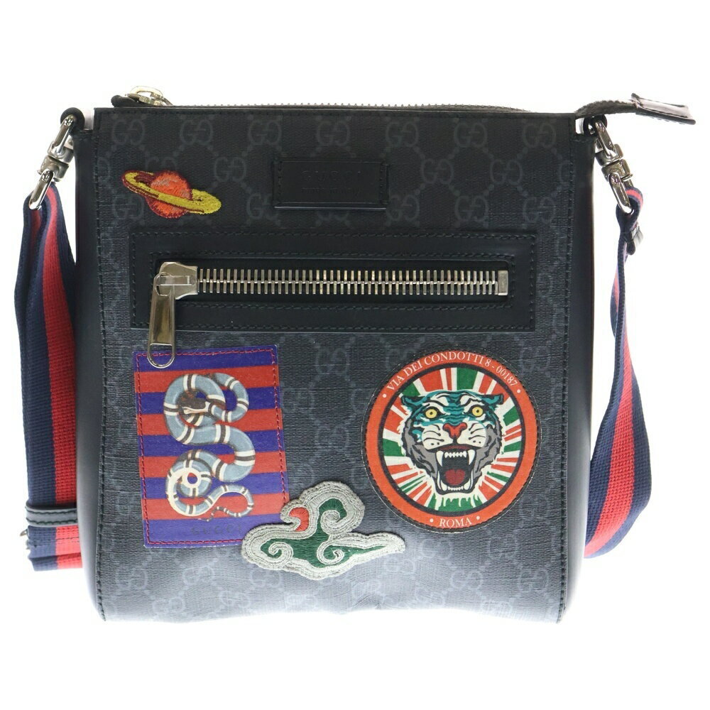GUCCI GG Supreme Courier Patch Shoulder Bag Black